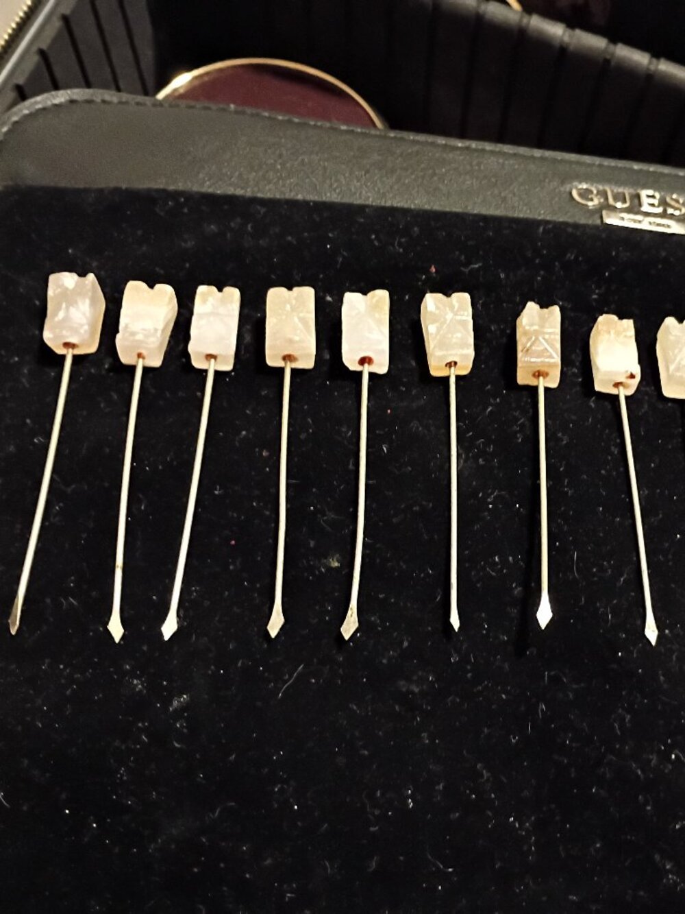 Handmade Vintage cocktail picks with carved Jade stone